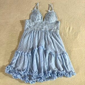 Angel Biba Baby Blue Tiered Crochet Mini Dress